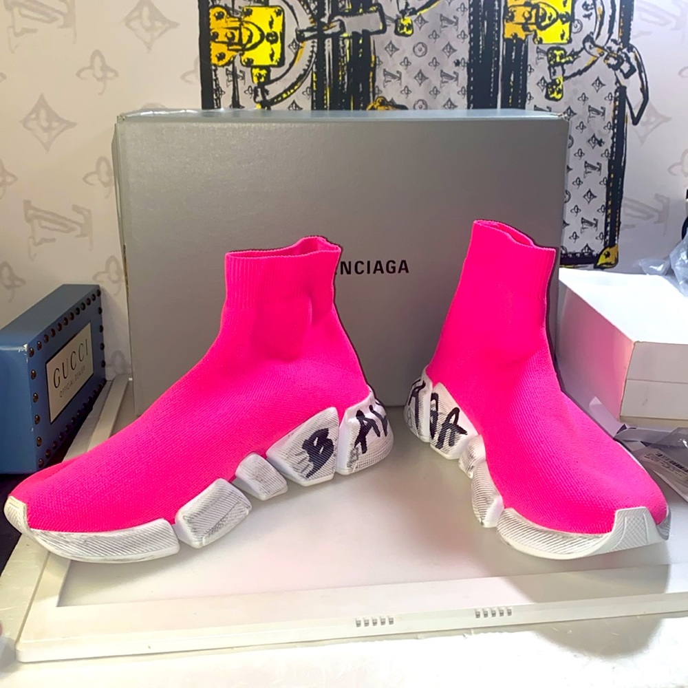 Balenciaga Speed 2.0 Graffiti-Printed Sock Sneakers Size EU 38 (US 8) - Picture 6 of 10